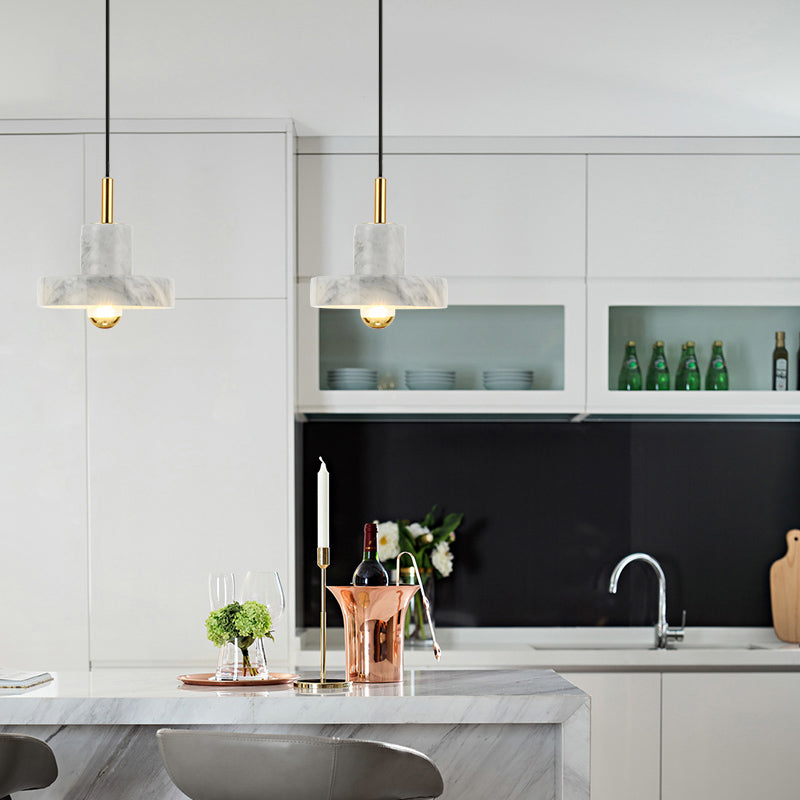 Minimalist Marble Lid Ceiling Light: Single-Bulb Hanging Lamp For Dining Room