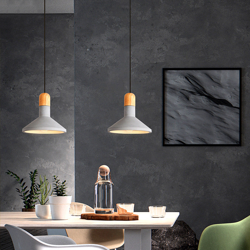 Grey Cement Funnel Pendant Light For Minimalist Dining Room - Single Bulb Suspension Fixture