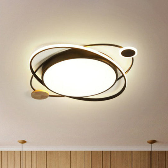 Macaron Led Orbit Flush Mount Lighting For Kids Bedroom Ceiling - Metallic Color Black / Small White