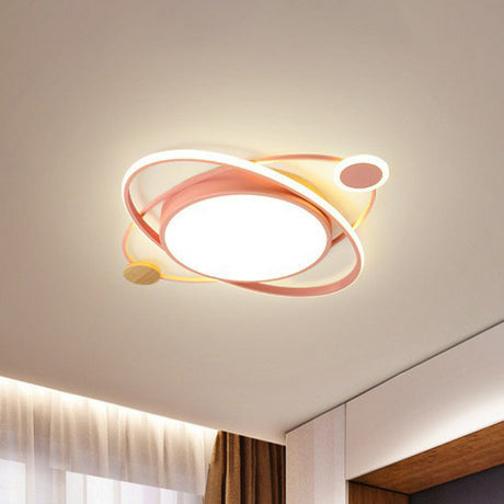 Macaron Led Orbit Flush Mount Lighting For Kids’ Bedroom Ceiling - Metallic Color Pink / Small White