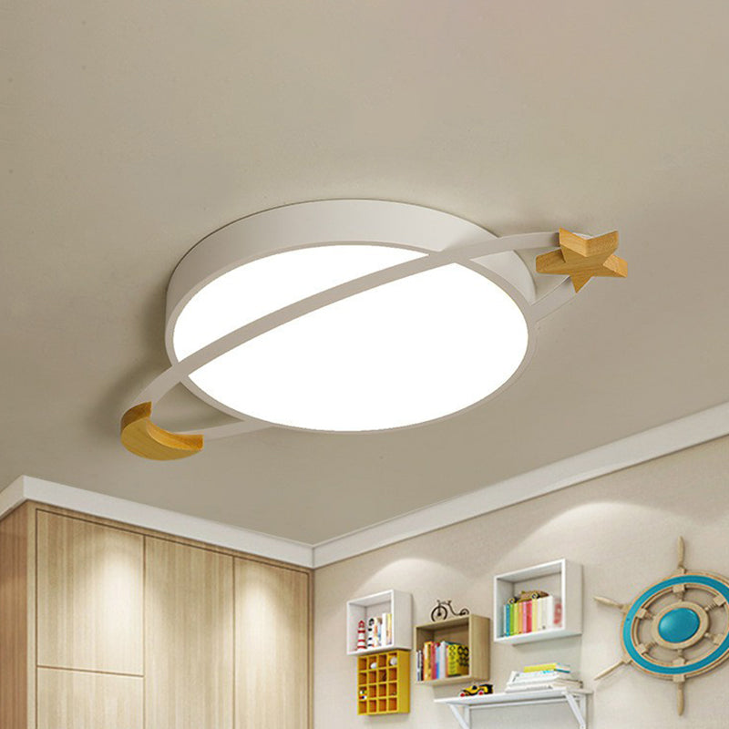 Nordic Flush Light With Celestial Wooden Accents - Perfect For Bedrooms White / Small