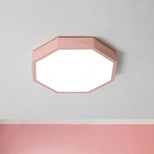 Sleek Octagon Led Flush Mount Lighting Fixture For Bedrooms Pink / Small Warm