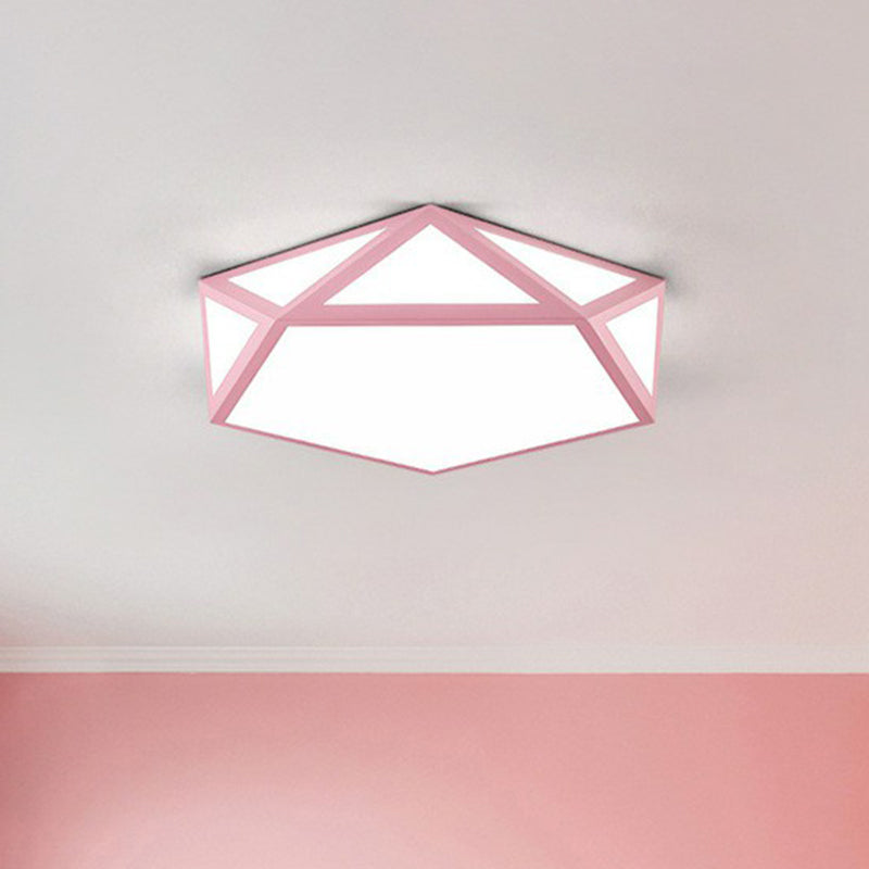 Modern Nordic Pentagon Led Flush Mount Light Fixture For Bedrooms Pink / White