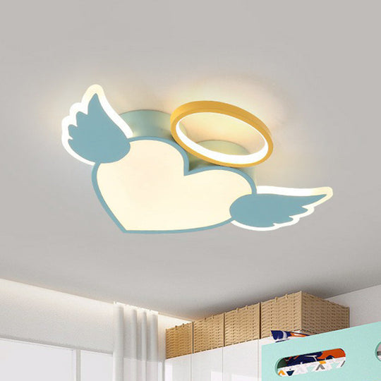 Heart Angel Led Flush Mount Ceiling Light For Kids Minimalist Acrylic Bedroom Blue / White