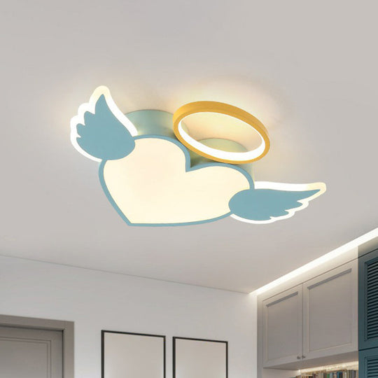 Heart Angel Led Flush Mount Ceiling Light For Kids Minimalist Acrylic Bedroom