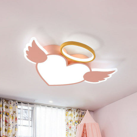 Heart Angel Led Flush Mount Ceiling Light For Kids Minimalist Acrylic Bedroom