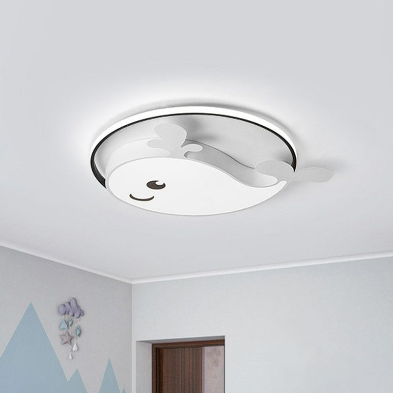 Dolphin-Shaped Led Flush Ceiling Light For Kids Bedroom In Metallic Finish