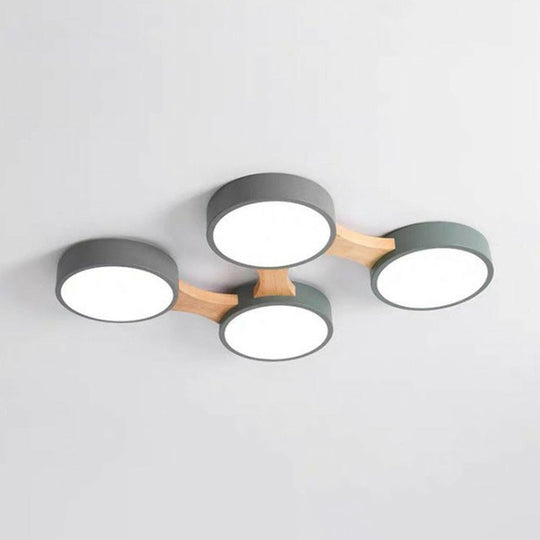 Round Led Flush Mount Metallic Ceiling Light In Gray-Green - Minimalist Modern Design