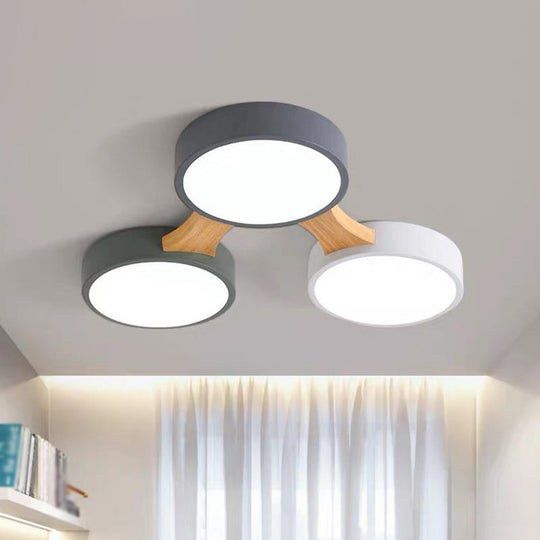 Round Led Flush Mount Metallic Ceiling Light In Gray - Green - Minimalist Modern Design