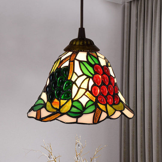 Shaded Tiffany Glass Pendant Light - Elegant 1-Bulb Suspension Fixture For Corridor Red