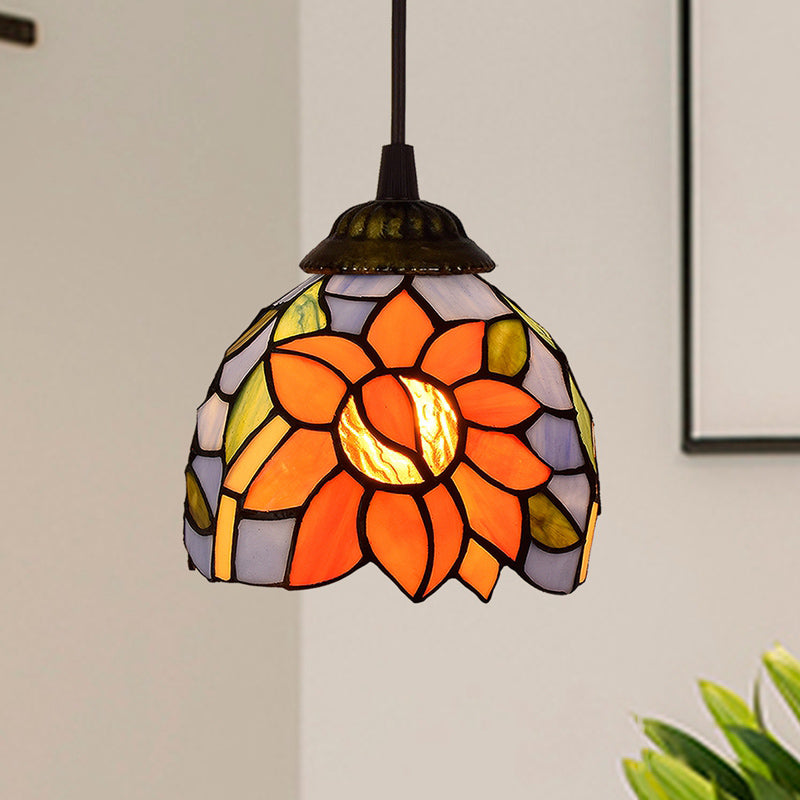 Shaded Tiffany Glass Pendant Light - Elegant 1-Bulb Suspension Fixture For Corridor Purple