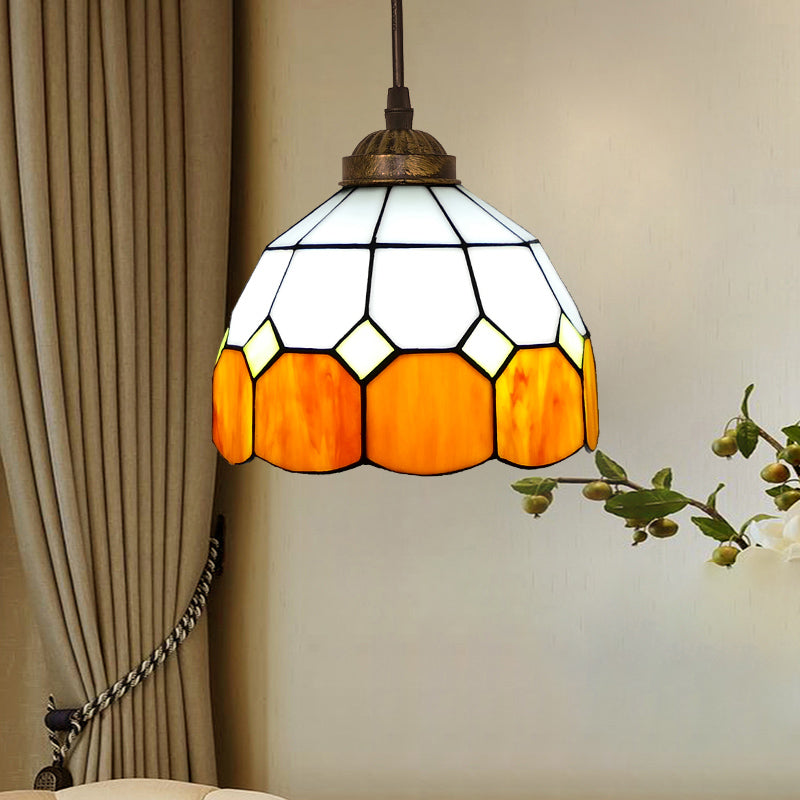 Vintage Stained Glass Pendant Light With Scalloped Dome Design Orange / A