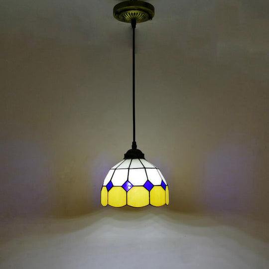 Vintage Stained Glass Pendant Light With Scalloped Dome Design Yellow / B