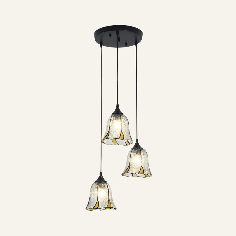 Tiffany-Style Handcrafted Glass Ceiling Lamp With Bell Design - 3-Bulb Suspension Light