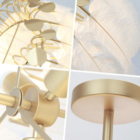 Nordic Style Feather Round Chandelier Light - Gold Pendant Fixture For Nursery