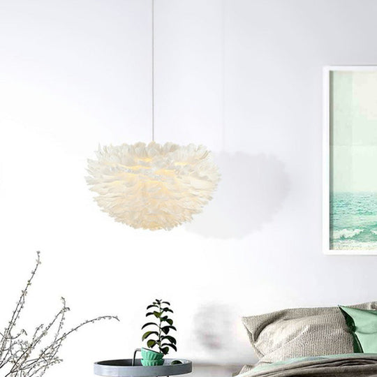 Hemispherical Feather Pendant Light - Modern Living Room Suspension Fixture