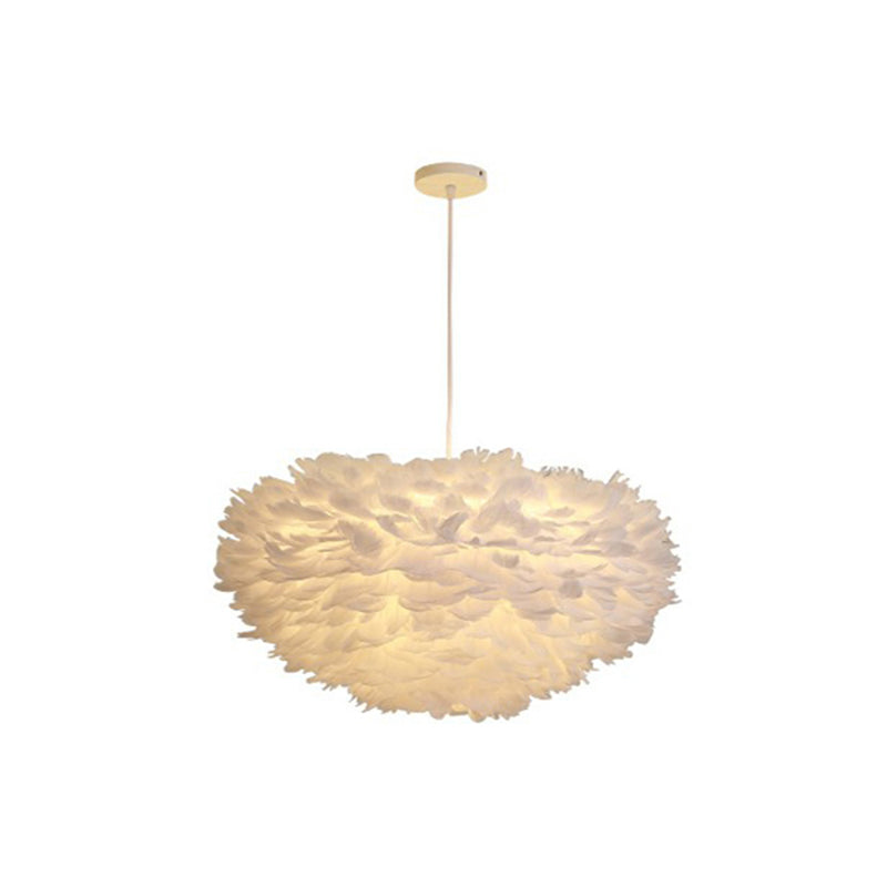 Hemispherical Feather Pendant Light - Modern Living Room Suspension Fixture White / 31.5’