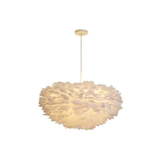 Hemispherical Feather Pendant Light - Modern Living Room Suspension Fixture White / 31.5’