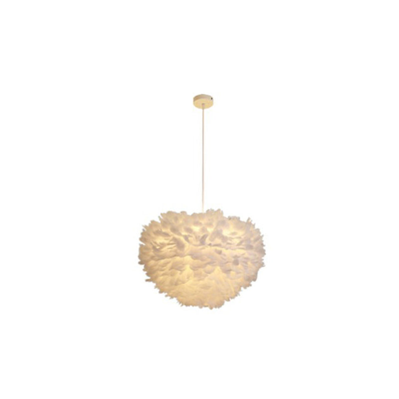 Hemispherical Feather Pendant Light - Modern Living Room Suspension Fixture White / 12’