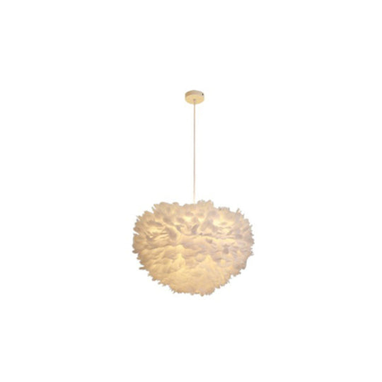 Hemispherical Feather Pendant Light - Modern Living Room Suspension Fixture White / 12’