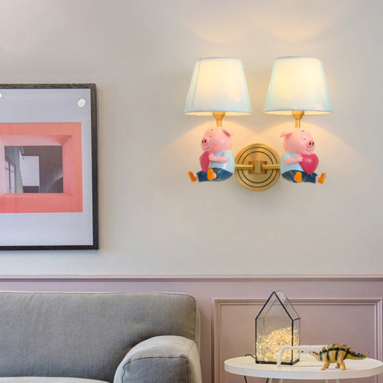 Simplicity Pink Tapered Shade Wall Mounted Light With Decorative Pig Accent 2 /