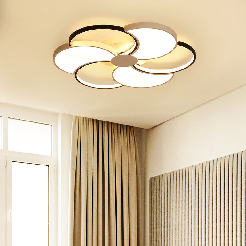 Floral Led Flush Mount Ceiling Light With Acrylic Shade In Black And White - Warm Natural