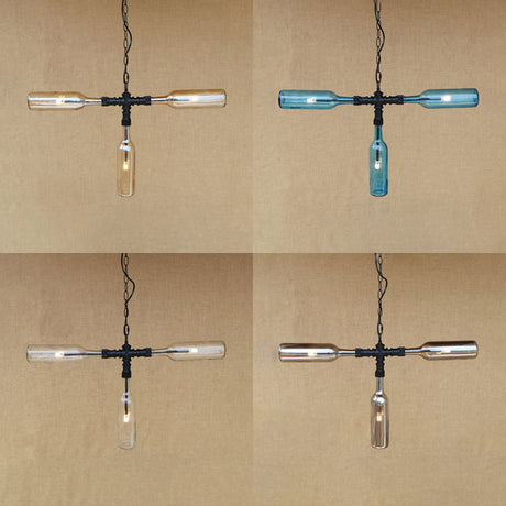 Vintage Style 3-Light Bottle Glass Chandelier With Smoke Grey/Blue Shades - Perfect For Bar Pendant