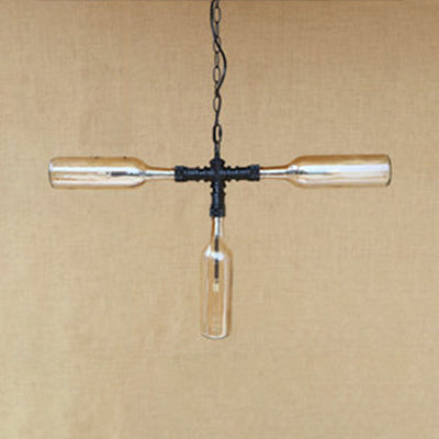 Vintage Style 3-Light Bottle Glass Chandelier With Smoke Grey/Blue Shades - Perfect For Bar Pendant