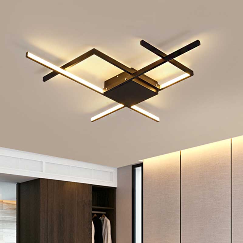 29.5’/43’ Wide Black Crossed Line Ceiling Flush Mount Led Light In Warm/White Light / 29.5’ Warm