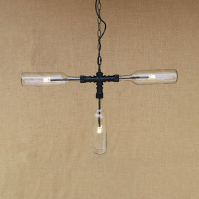 Vintage Style 3-Light Bottle Glass Chandelier With Smoke Grey/Blue Shades - Perfect For Bar Pendant