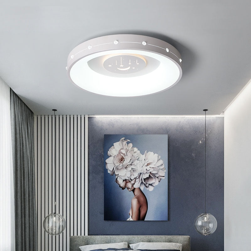 Nordic Led Flush Mount Ceiling Light: 16/19.5 Round Curved Design Warm/White Light For Bedroom White