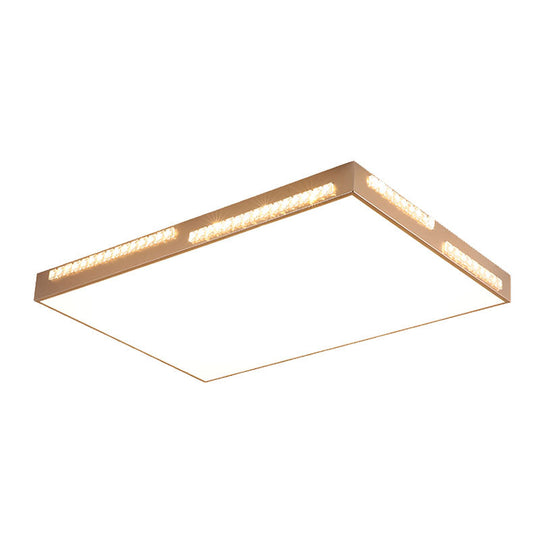 Golden Metal Led Flushmount Ceiling Lamp With Crystal Accents - Simple Square/Rectangular Design