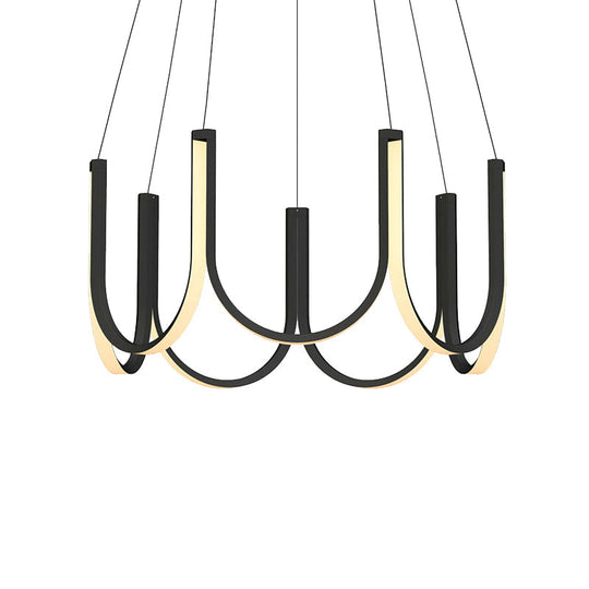 Contemporary Black & White U-Shaped Led Chandelier Pendant With Gold Accents - White/Warm Light