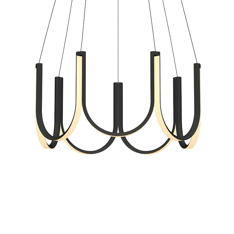 Contemporary U-Shaped Led Chandelier Light: Black/White/Gold Acrylic Ceiling Pendant (White/Warm