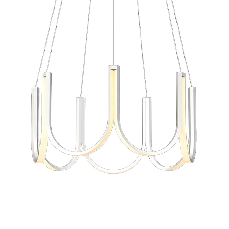 Contemporary U-Shaped Led Chandelier Light: Black/White/Gold Acrylic Ceiling Pendant (White/Warm