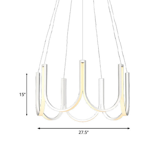 Contemporary U-Shaped Led Chandelier Light: Black/White/Gold Acrylic Ceiling Pendant (White/Warm