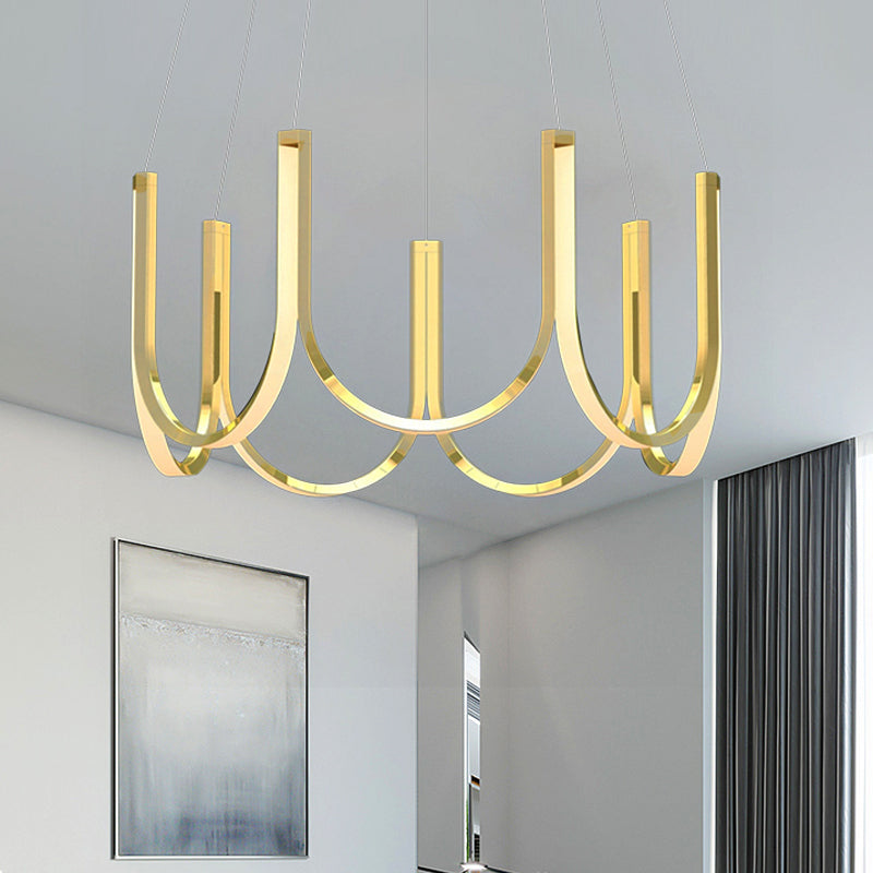 Contemporary U-Shaped Led Chandelier Light: Black/White/Gold Acrylic Ceiling Pendant (White/Warm