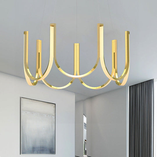 Contemporary U-Shaped Led Chandelier Light: Black/White/Gold Acrylic Ceiling Pendant (White/Warm