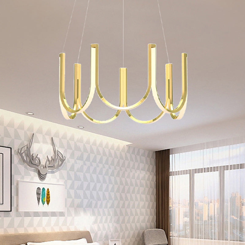 Contemporary Black & White U-Shaped Led Chandelier Pendant With Gold Accents - White/Warm Light /