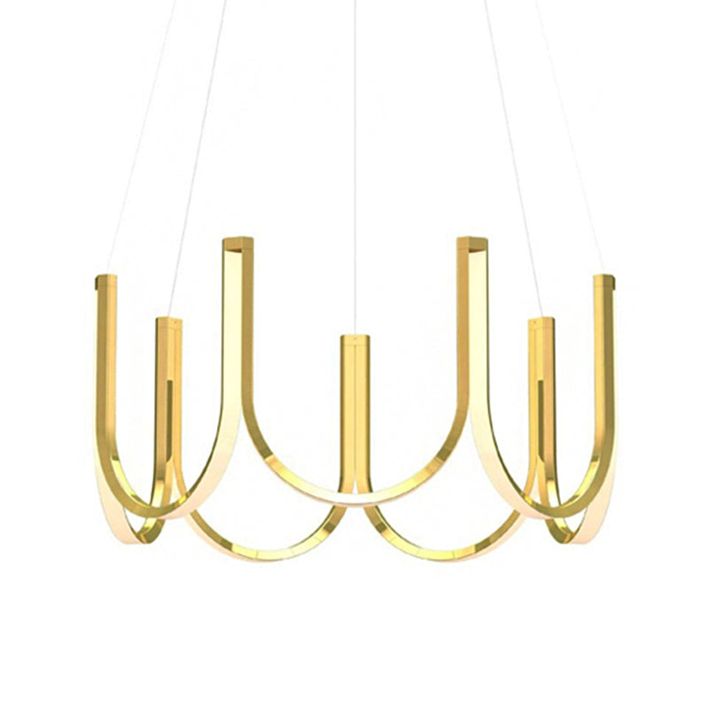 Contemporary Black & White U-Shaped Led Chandelier Pendant With Gold Accents - White/Warm Light