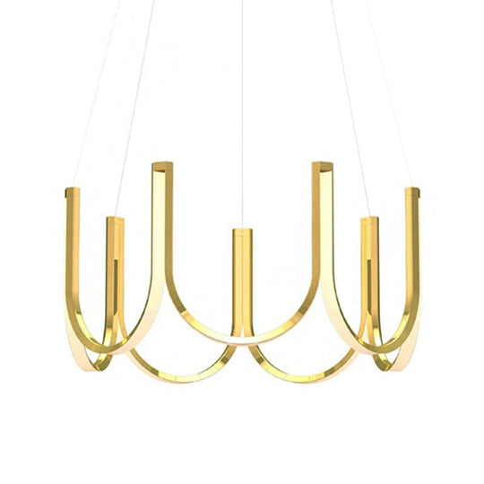 Contemporary Black & White U-Shaped Led Chandelier Pendant With Gold Accents - White/Warm Light