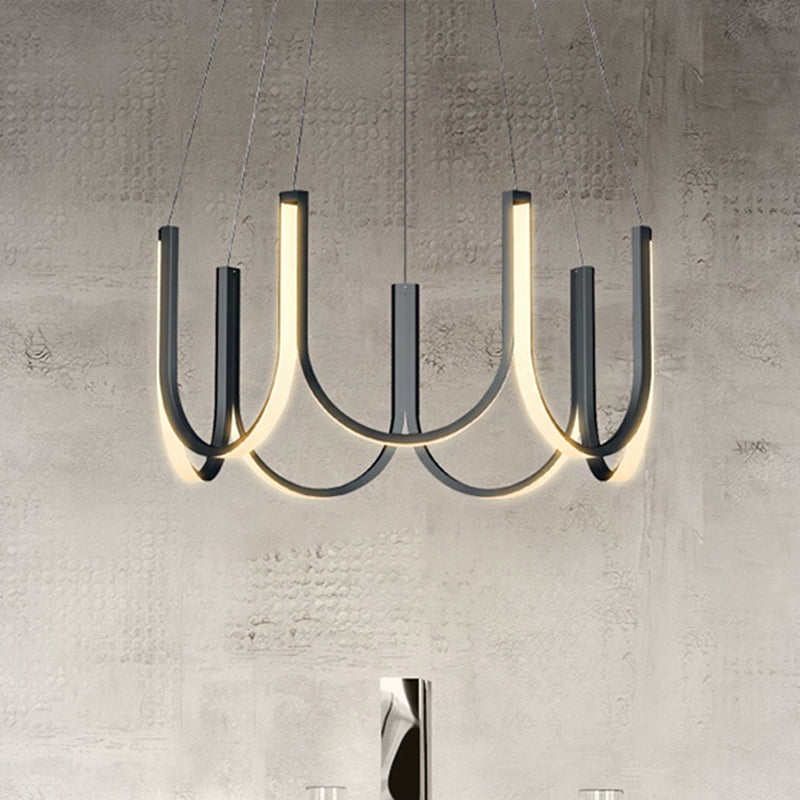 Contemporary U-Shaped Led Chandelier Light: Black/White/Gold Acrylic Ceiling Pendant (White/Warm
