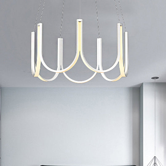 Contemporary U-Shaped Led Chandelier Light: Black/White/Gold Acrylic Ceiling Pendant (White/Warm