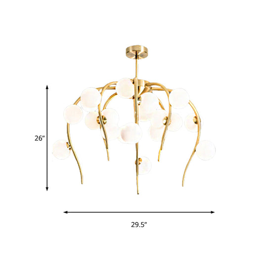 Modern Black/Gold Iron Branch Chandelier With Matte White Balls - 15/20-Light Dining Room Hanging