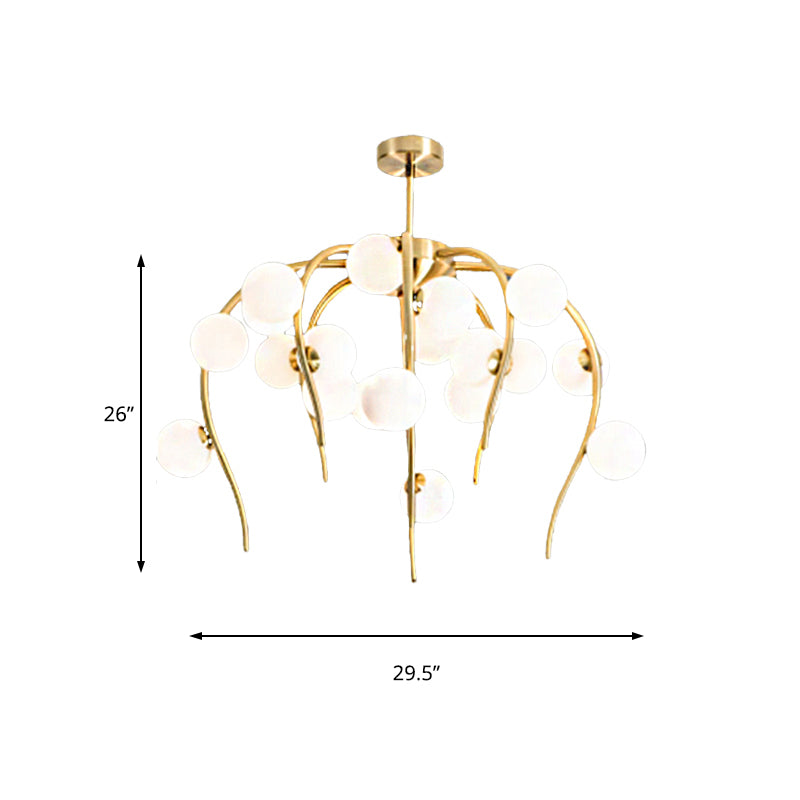 Modern Black/Gold Iron Chandelier With Matte White Balls - 15/20-Light Dining Room Hanging Lamp