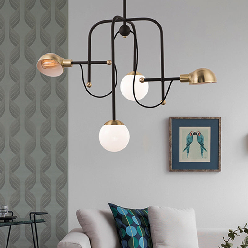 Modern Metallic 4-Light Pendant Chandelier With Adjustable Hanging Rod - Black Finish