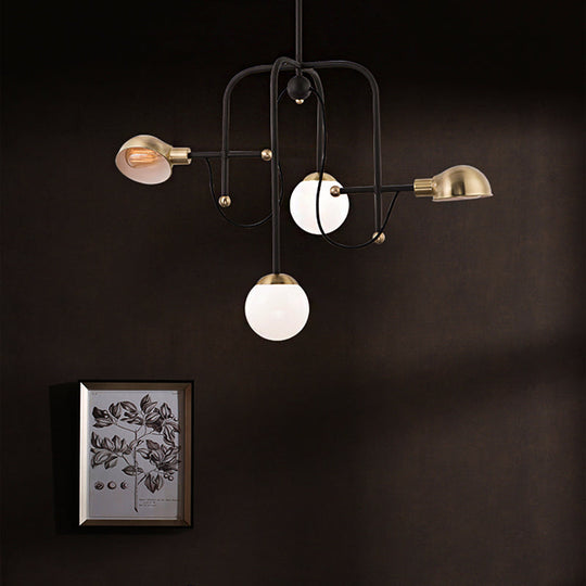 Modern Metallic Black Pendant Light Fixture With 4-Lights And Adjustable Hanging Rod - Branch