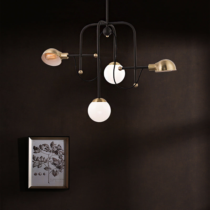 Modern Metallic 4-Light Pendant Chandelier With Adjustable Hanging Rod - Black Finish