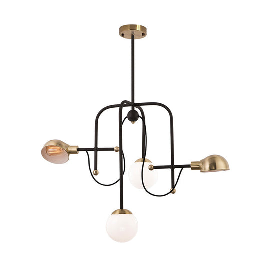 Modern Metallic Black Pendant Light Fixture With 4-Lights And Adjustable Hanging Rod - Branch