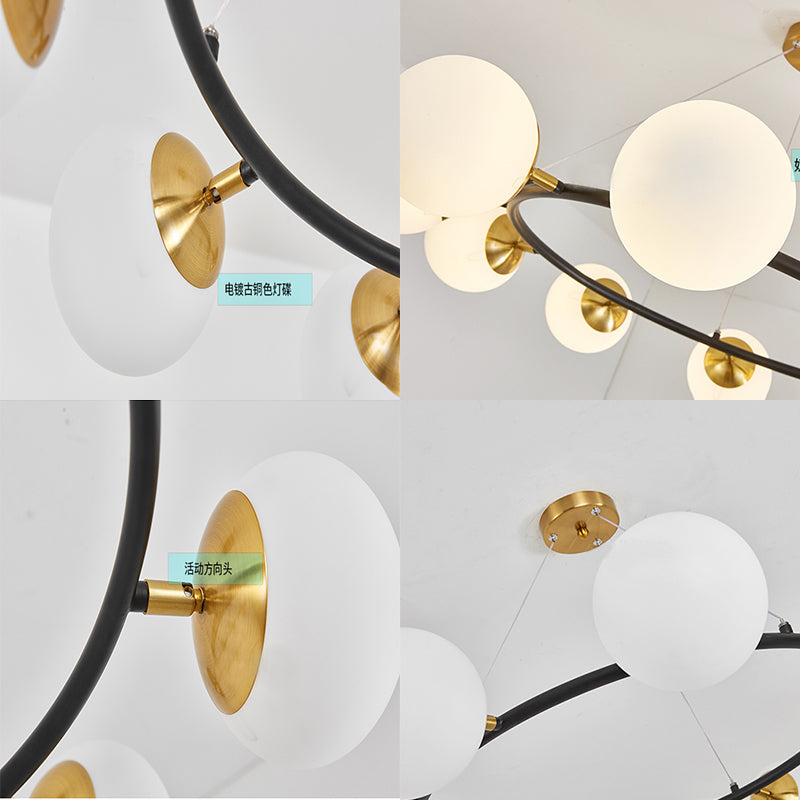 Modern 39’ Wide Milk White Glass Chandelier With 10 Lights- Black Ceili